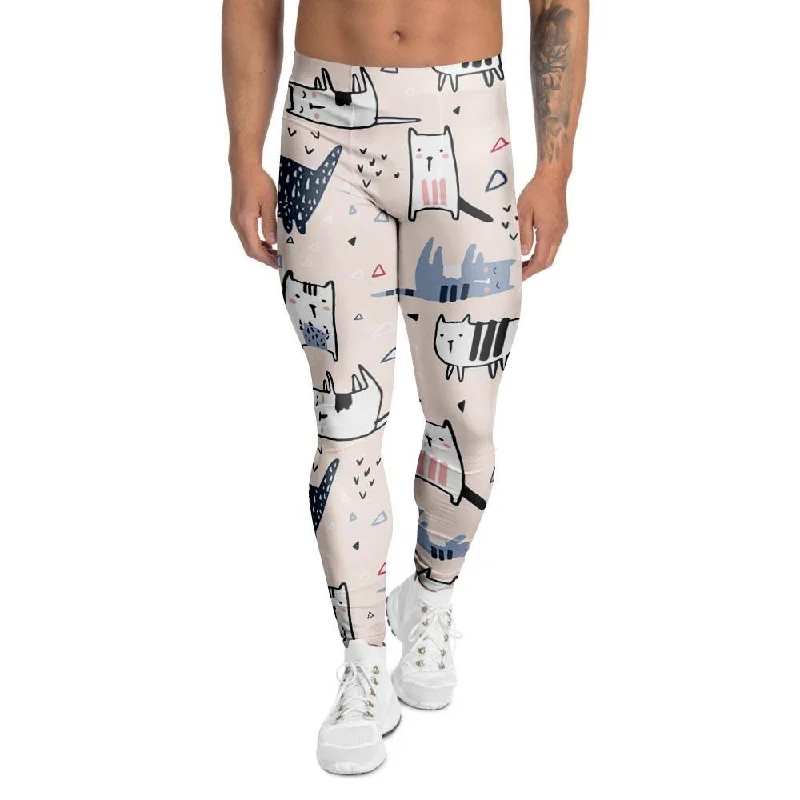 Doodle Cat Print Men's Leggings