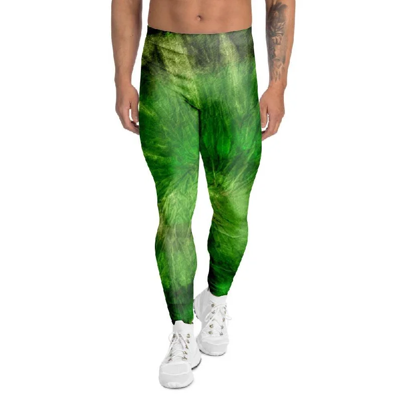 Emerald Green Tie Dye Men's Leggings