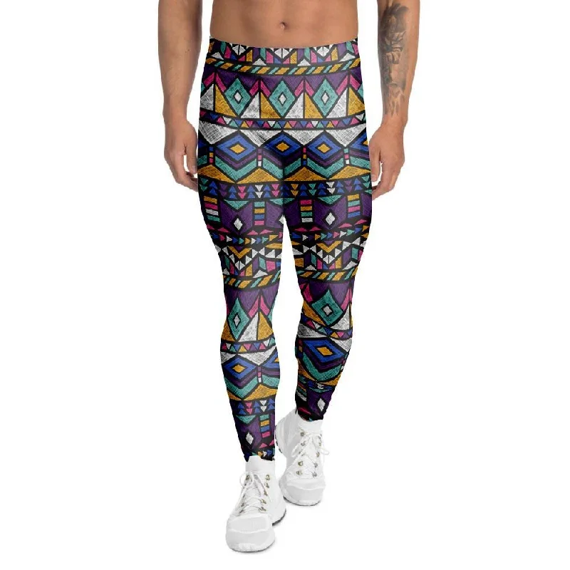 Ethic Aztec Geometric Art Print Men's Leggings