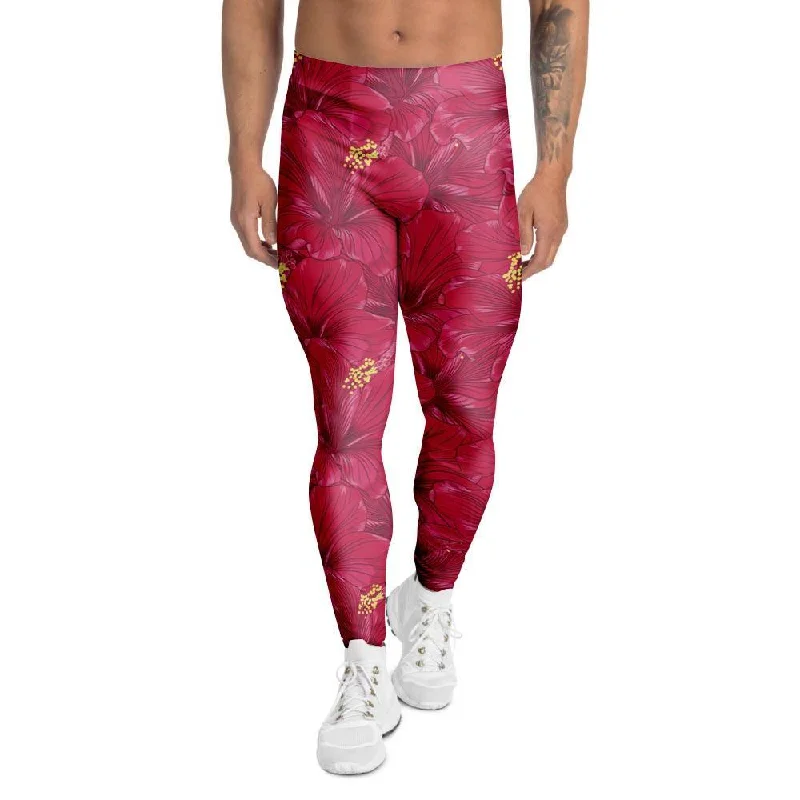 Exotic Hibiscus Flower Hawaiian Print Men's Leggings