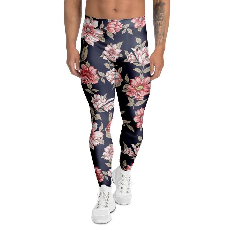 Floral Rose Print Men's Leggings