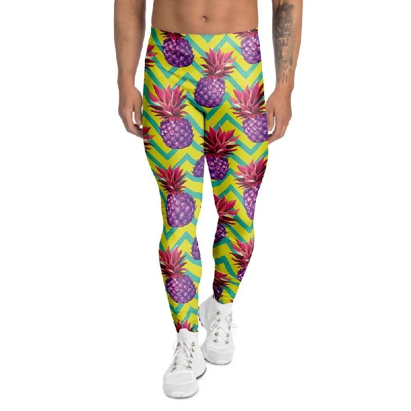 Geometric Hawaiian Pineapple Print Men's Leggings