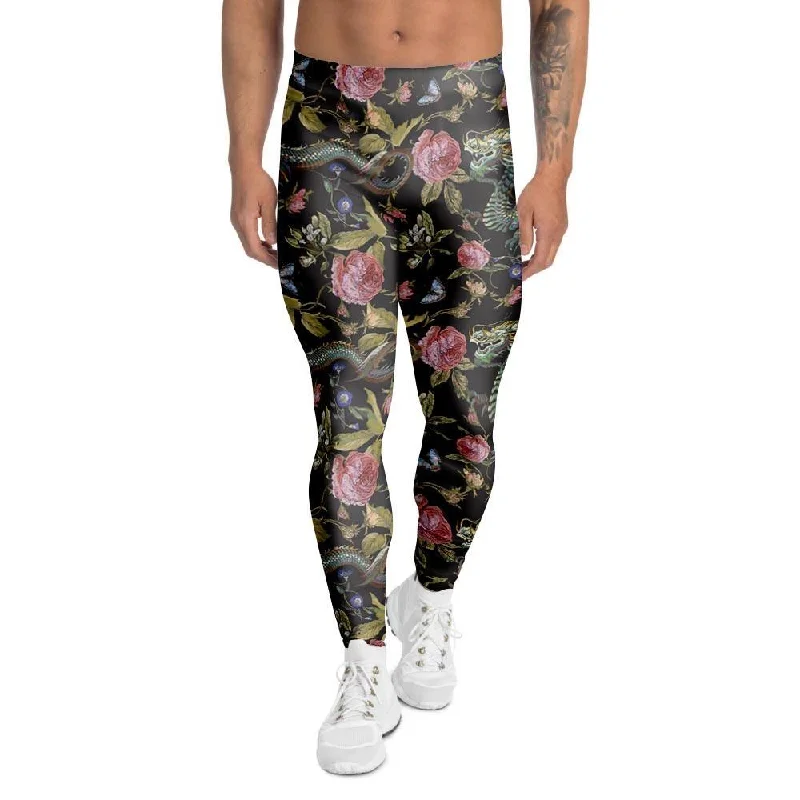 Janpanese Floral Dragon Print Men's Leggings