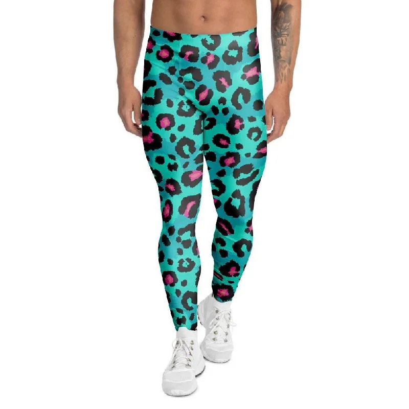 Leopard Teal Print Men's Leggings