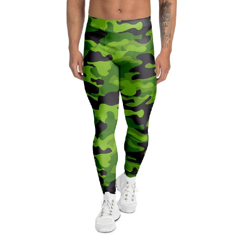 Lime Green Camo Print Men's Leggings