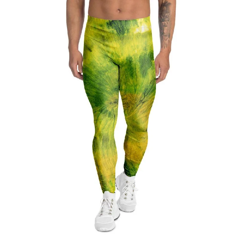 Lime Green Tie Dye Men's Leggings