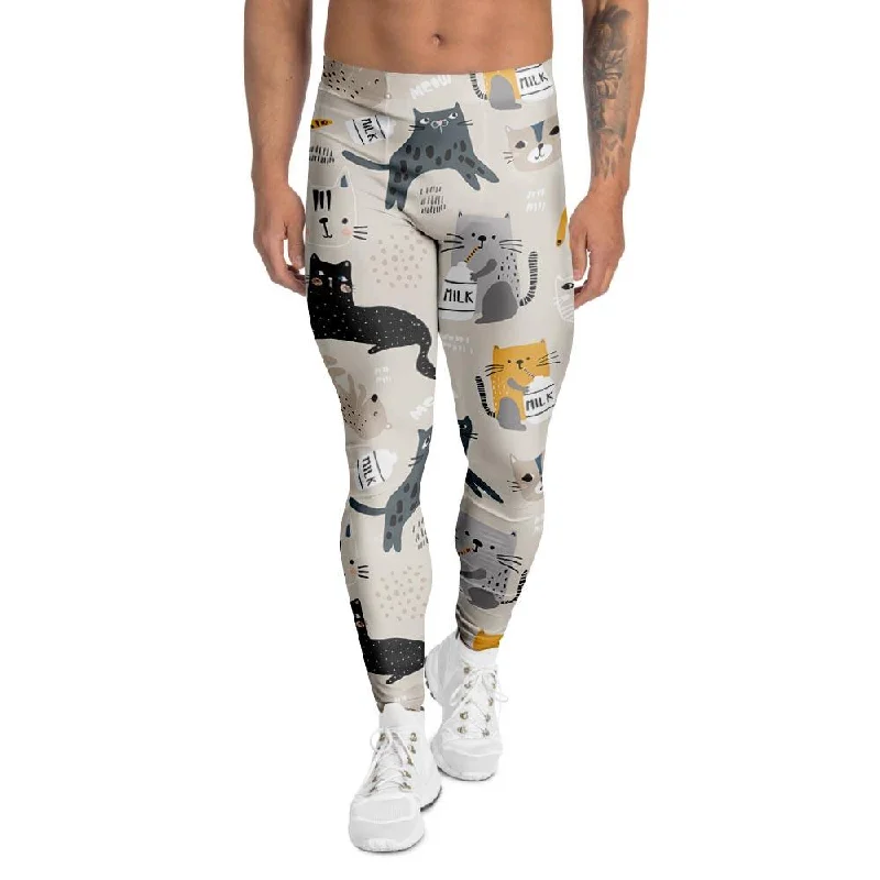 Meow Cat Print Men's Leggings