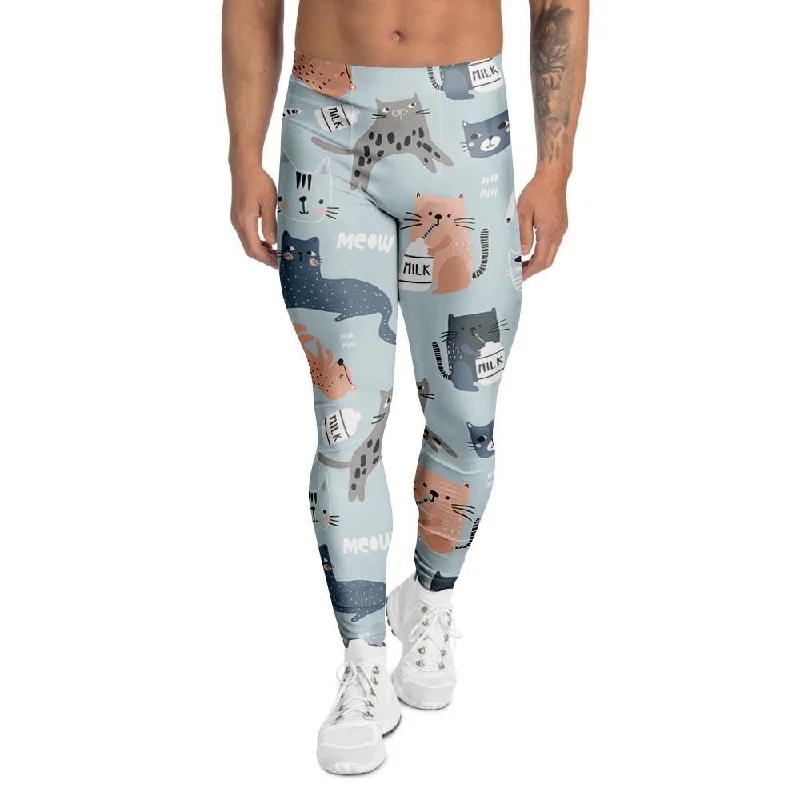 Meow Meow Cat Print Men's Leggings