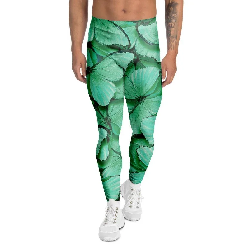 Mint Green Butterfly Print Men's Leggings