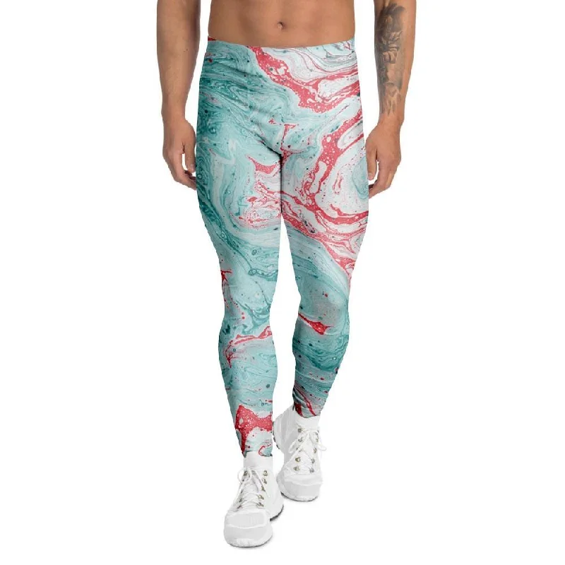 Mixed Red and Turquoise Marble Men's Leggings