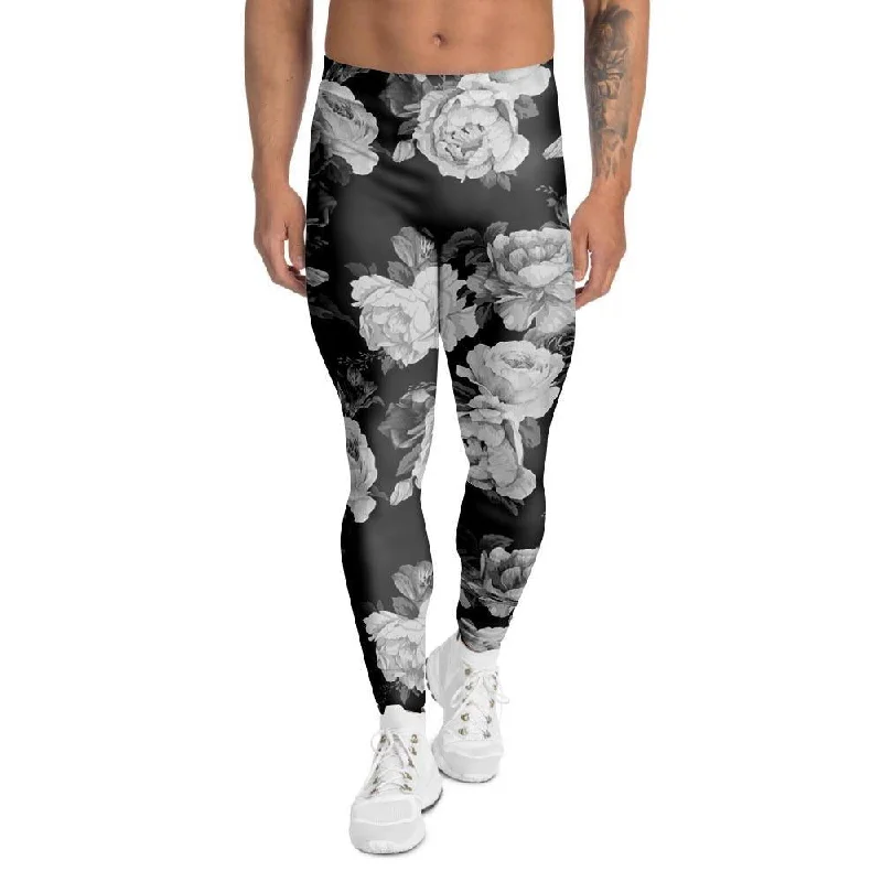 Monochrome Rose Floral Men's Leggings