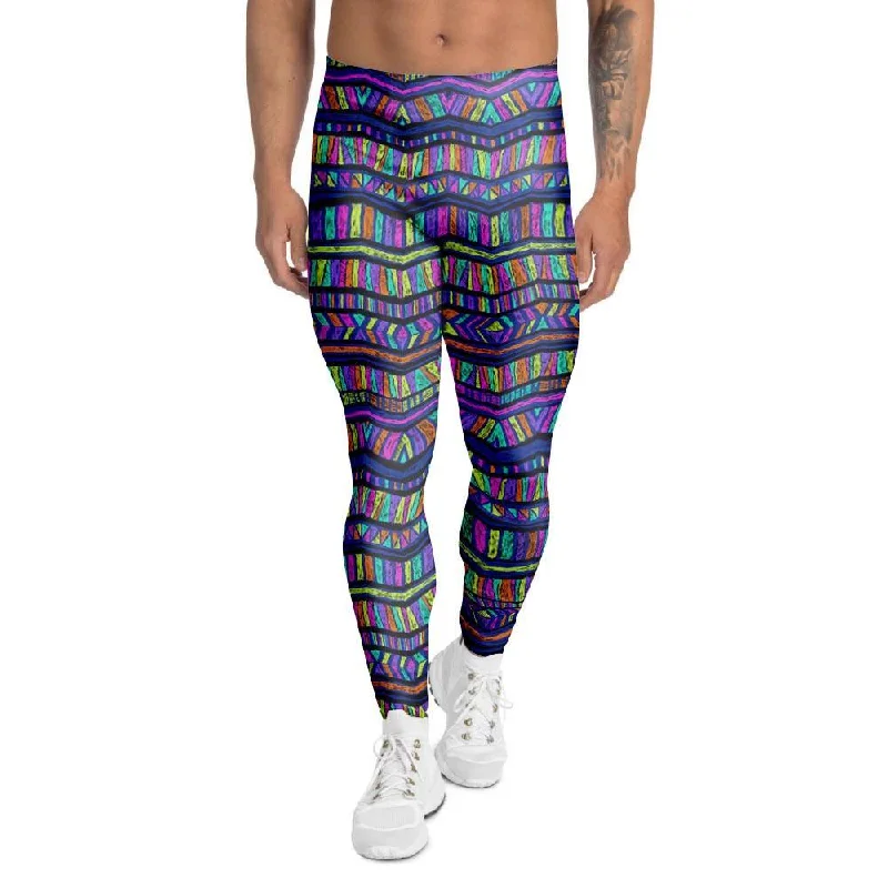 Multicolor Indian Aztec Doodle Elements Abstract Men's Leggings