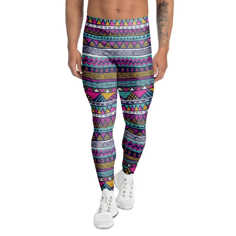 Multicolor Indian Aztec Geometric Art Men's Leggings