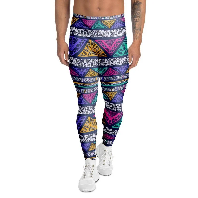 Multicolor Native Aztec Abstract Doodle Men's Leggings