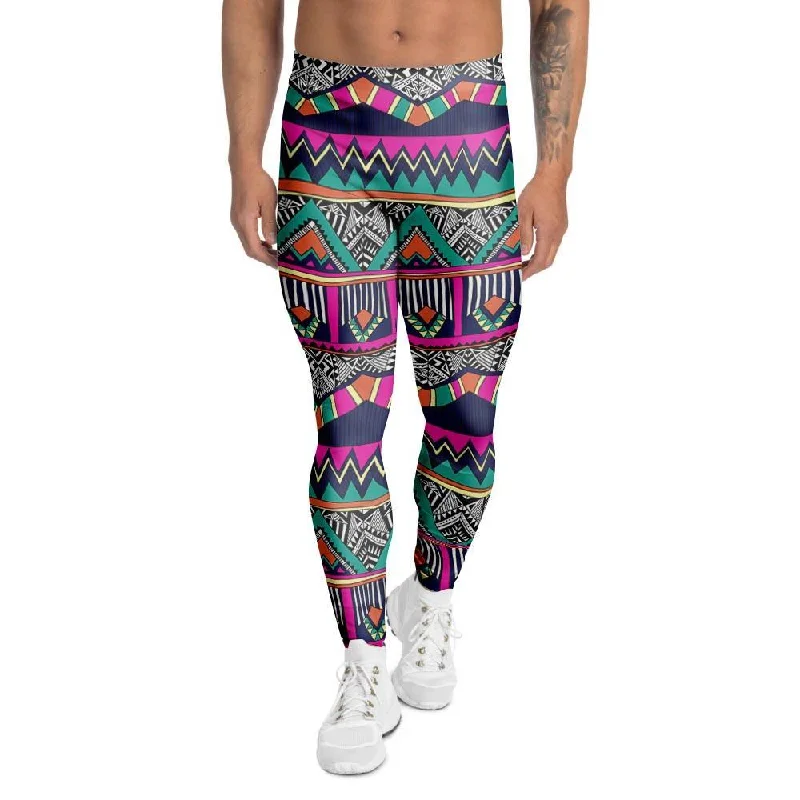 Multicolor Native Aztec Doodle Abstract Men's Leggings