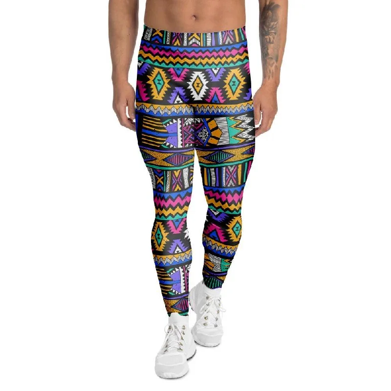 Multicolor Native Aztec Doodle Element Men's Leggings