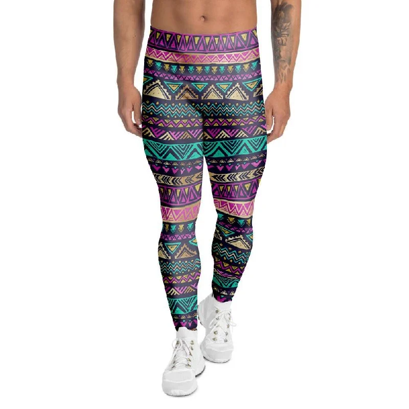 Multicolor Native Aztec Doodle Men's Leggings