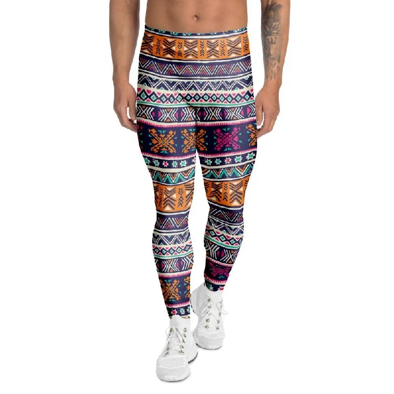 Multicolor Native Aztec Geometric Hipster Men's Leggings