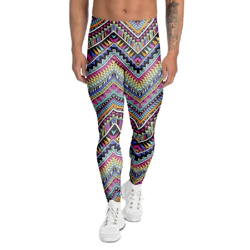 Multicolor Zigzag Indian Aztec Men's Leggings