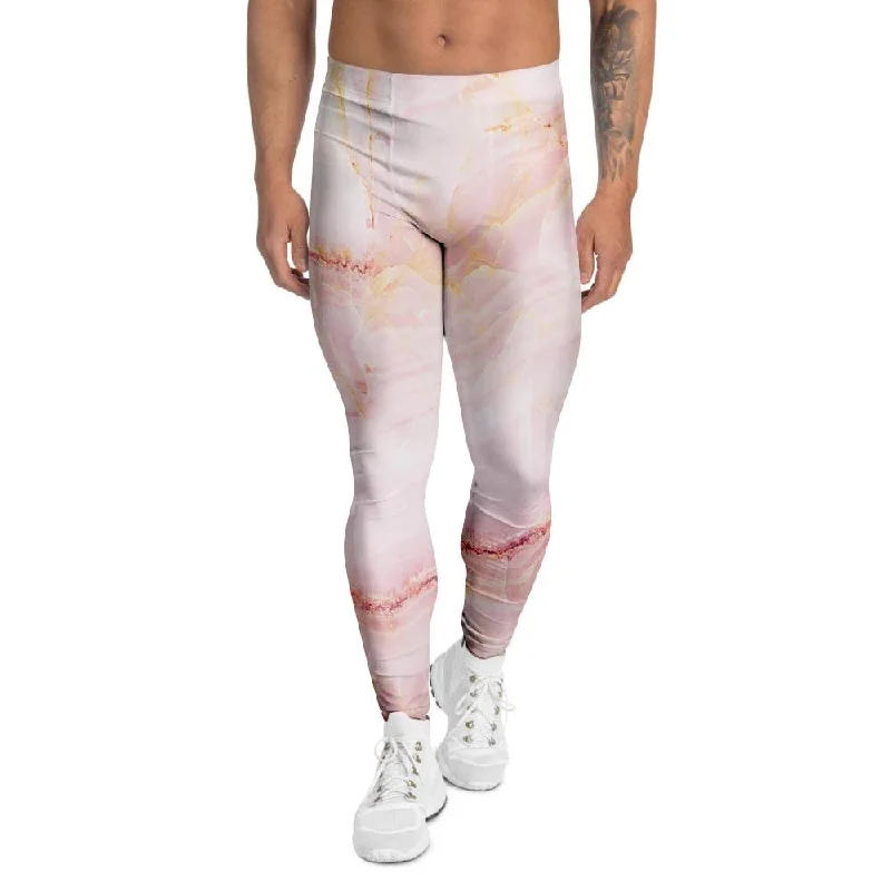 Natural Pink Marble Men's Leggings