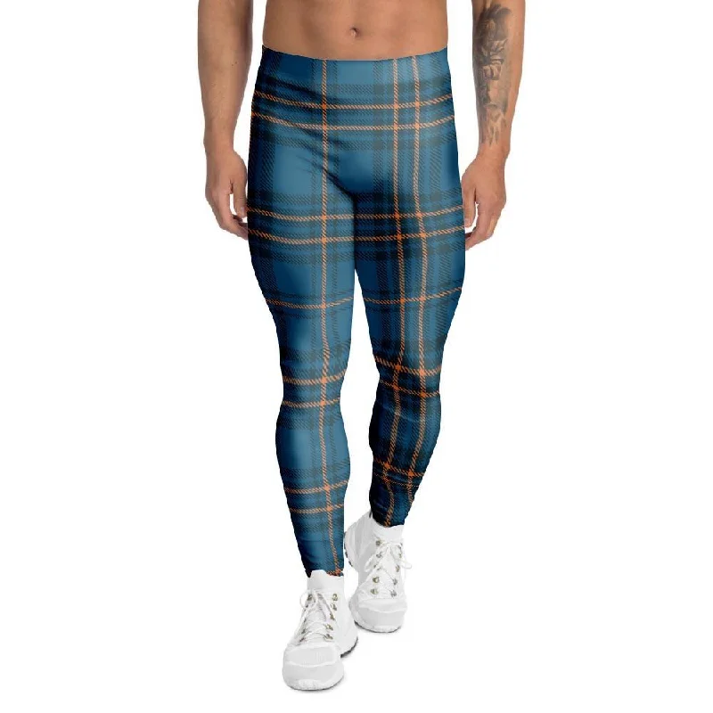 Navy Blue Plaid Tartan Men's Leggings