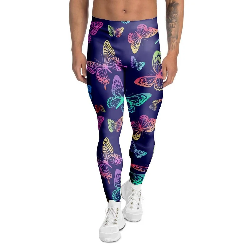 Neon Butterfly Print Men's Leggings