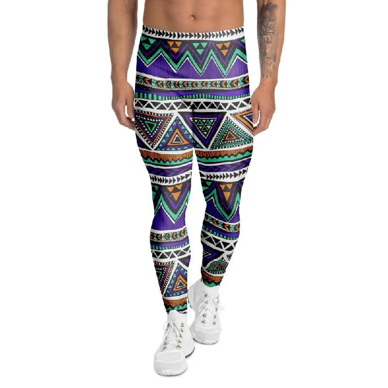 Neon Color Indian Aztec Doodle Men's Leggings