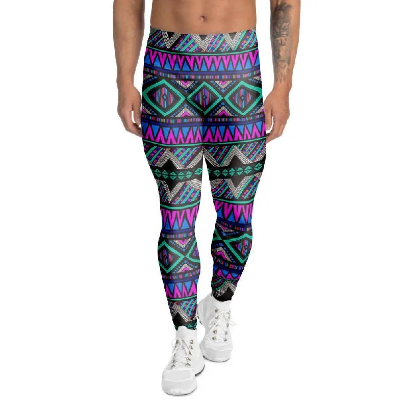 Neon Color Indian Aztec Trippy Men's Leggings