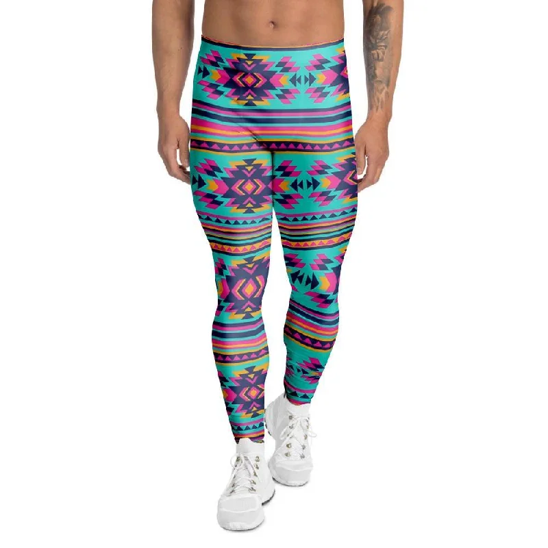 Neon Indian Aztec Abstract Art Print Men's Leggings