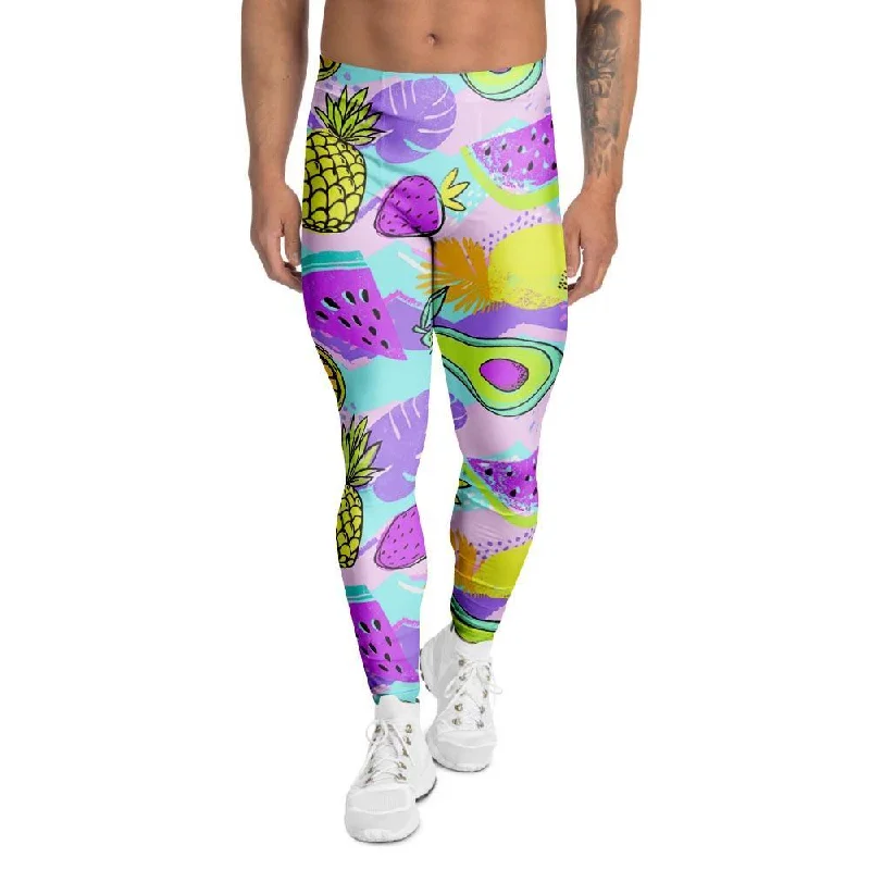 Neon Mix Fruit Pineapple Hawaiian Print Men's Leggings