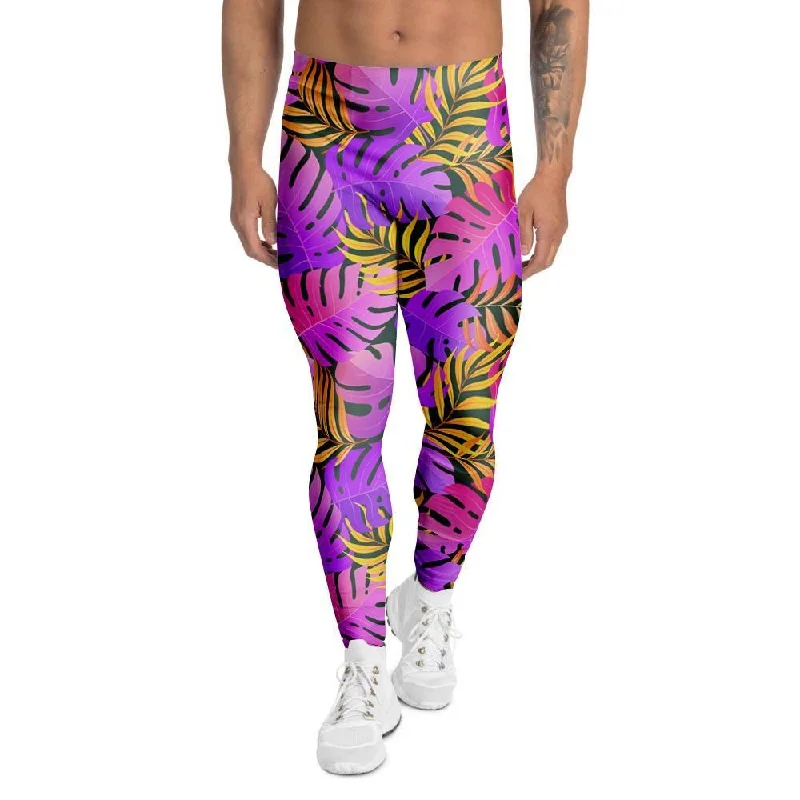 Neon Palm Leaf Edm Print Men's Leggings