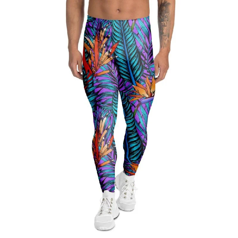 Neon Palm Leaf Tropical Print Men's Leggings