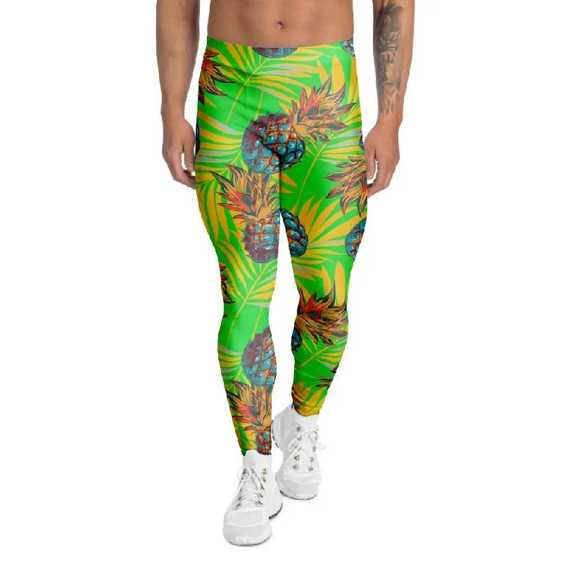 Neon Pineapple Hawaiian Print Men's Leggings