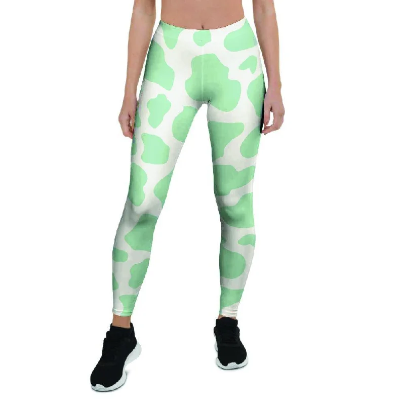 Teal And White Cow Print Women's Leggings