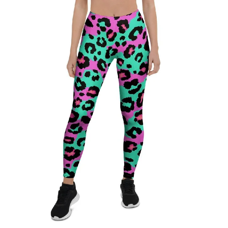 Teal Pink Leopard Women's Leggings