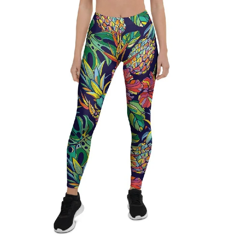 Tropical Floral Pineapple Print Women's Leggings