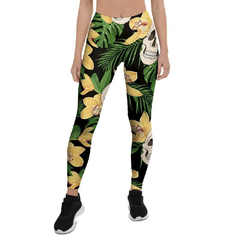 Tropical Floral Skull Women's Leggings