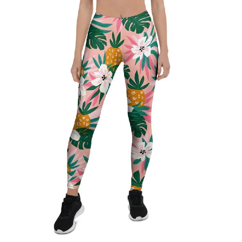 Tropical Flower Hawaiian Pineapple Print Women's Leggings