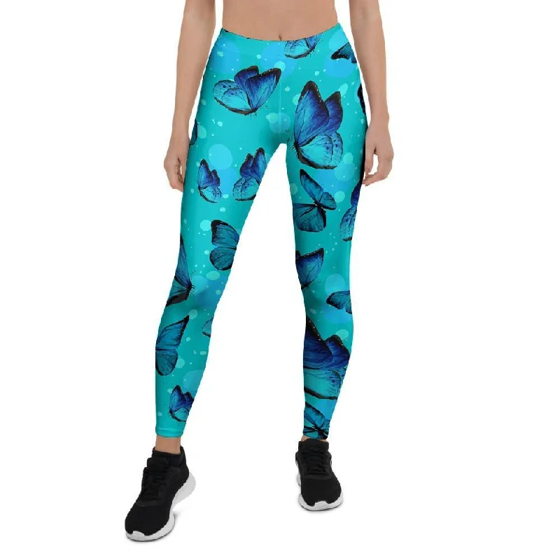 Turquoise Bubble Butterfly Print Women's Leggings