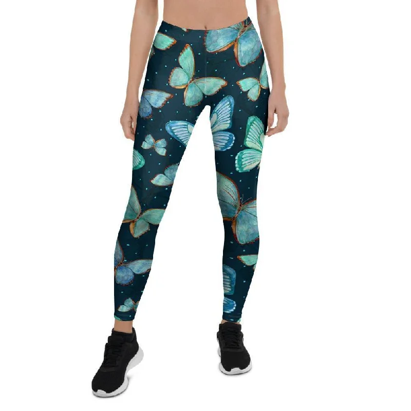 Turquoise Butterfly Print Women's Leggings