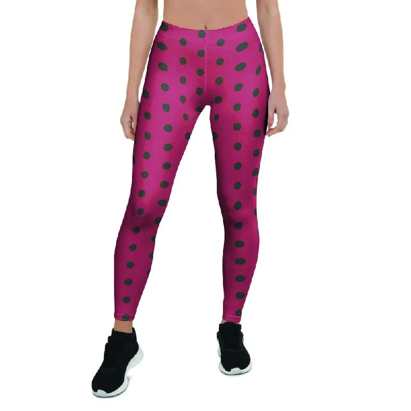 Vintage Black And Pink Tiny Polka Dot Women's Leggings