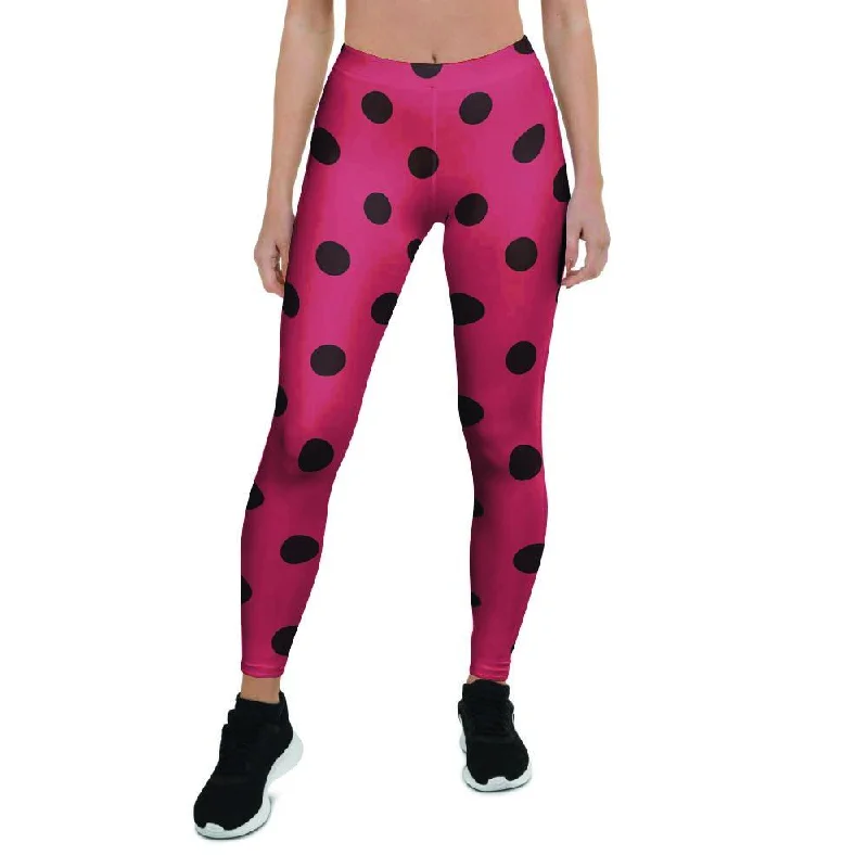 Vintage Pink And Black Polka Dot Women's Leggings