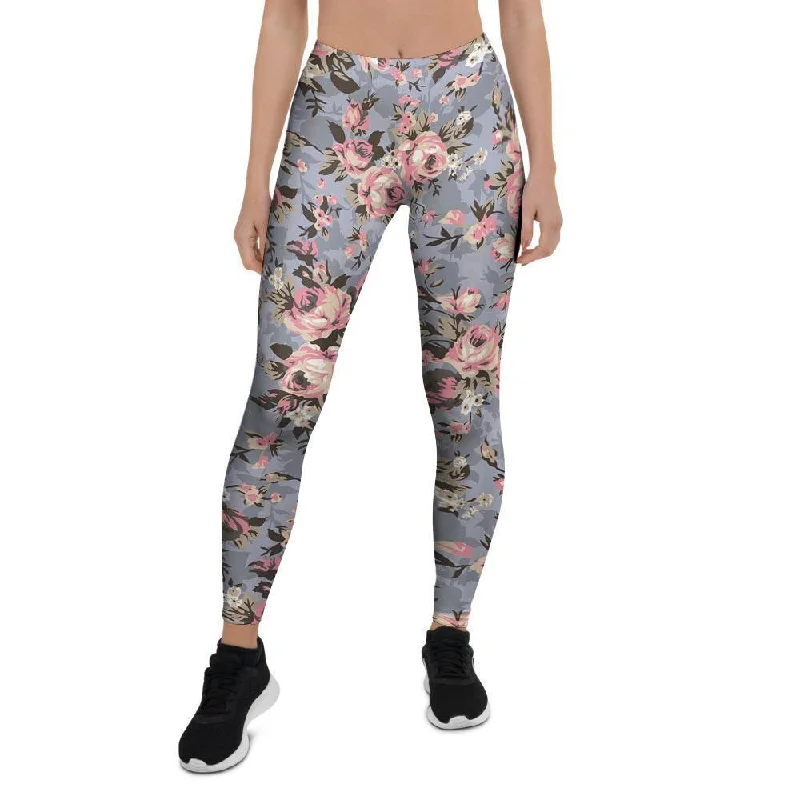 Vintage Pink Rose Flower Print Women's Leggings