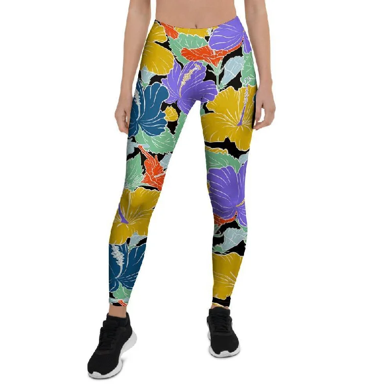 Violet Hibiscus Flower Hawaiian Print Women's Leggings