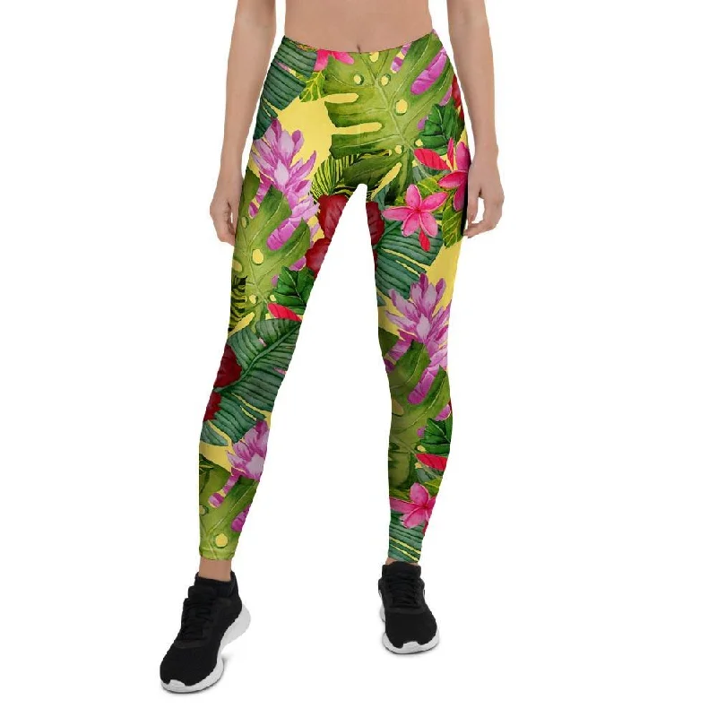 Watercolor Hibiscus Floral Hawaiian Print Women's Leggings