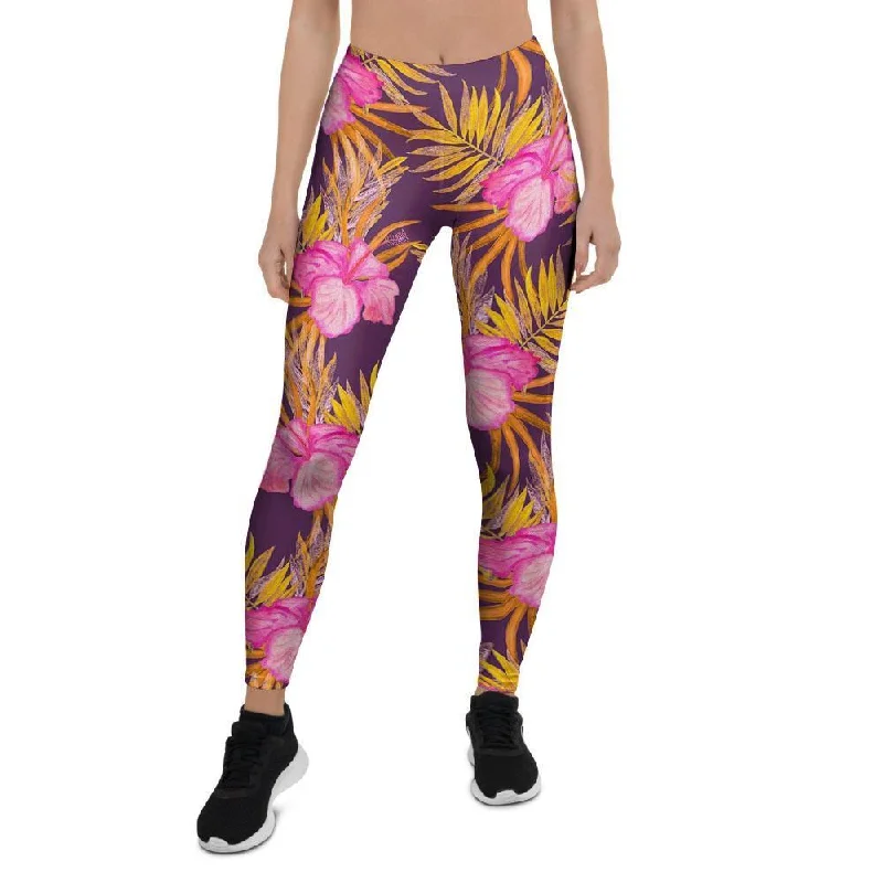 Watercolor Hibiscus Flower Hawaiian Print Women's Leggings