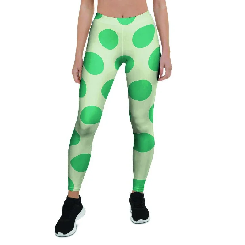 White And Green Polka Dot Women's Leggings