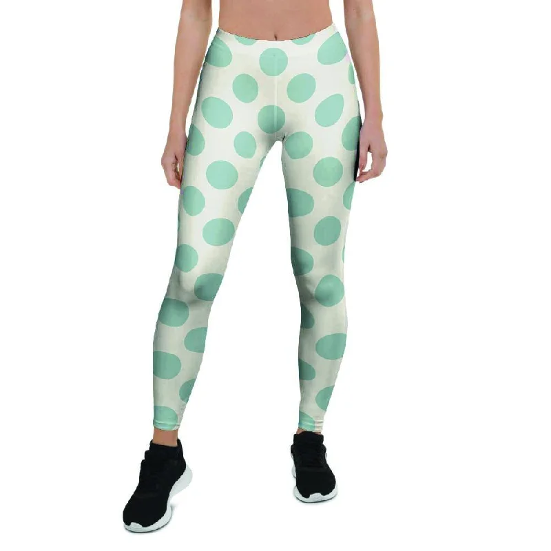 White and Teal Polka Dot Women's Leggings