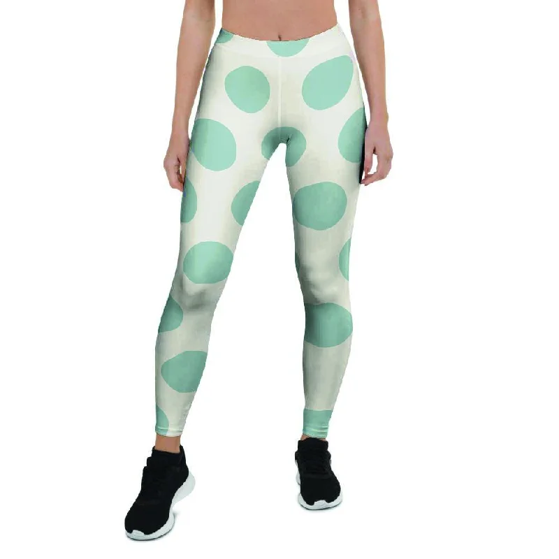 White And Turquoise Polka Dot Women's Leggings