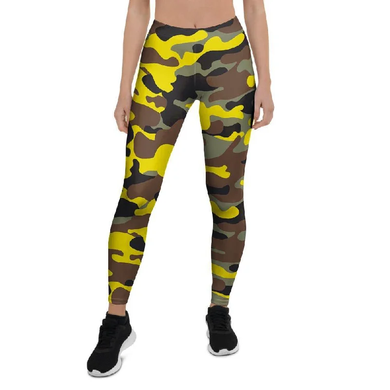 Woodland And Yellow Camo Print Women's Leggings